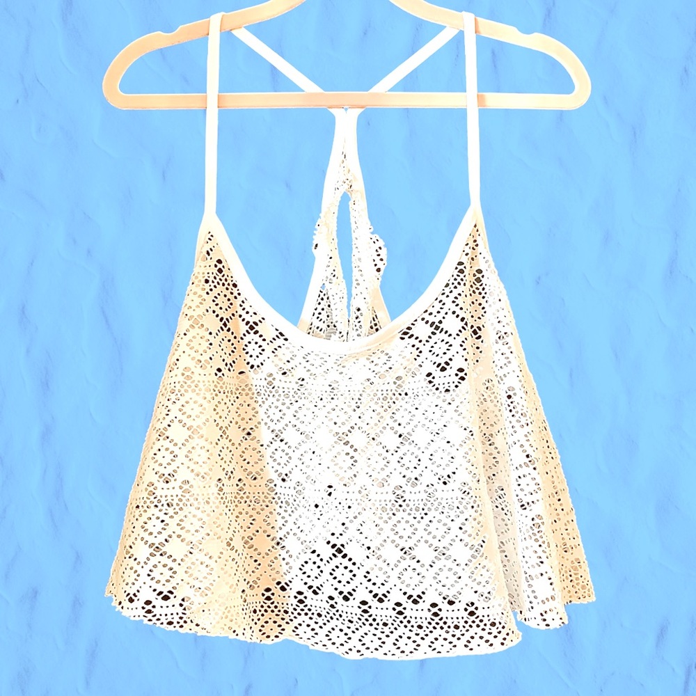 PINK VICTORIA'S SECRET CROCHET RACERBACK WHITE TANK TOP
